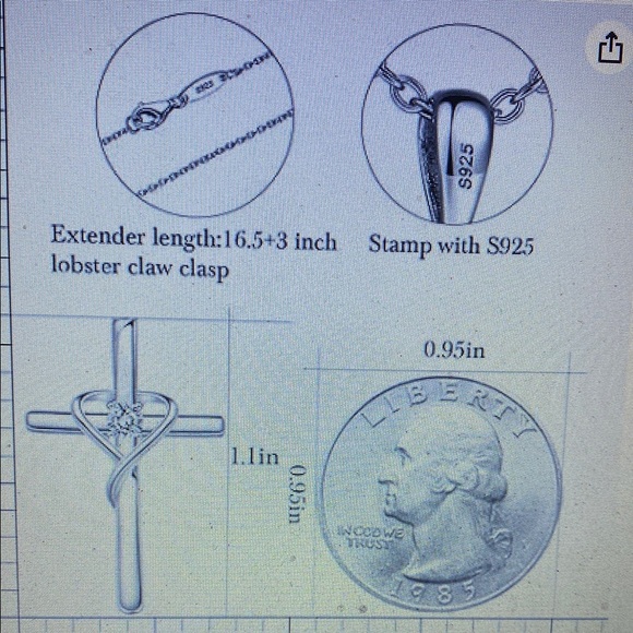 NIB AmorAime Silver Cross Necklace with Heart and Crystal Accent - Picture 5 of 14